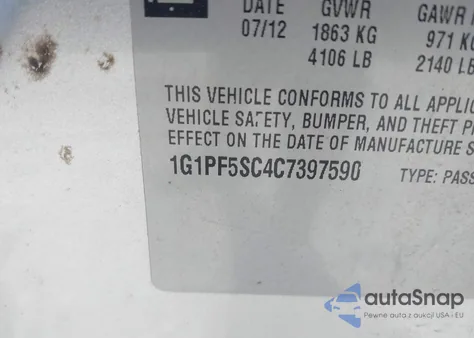 2012 Chevrolet Cruze 1Lt z USA, uszkodzony, nr VIN 1G1PF5SC4C7397590